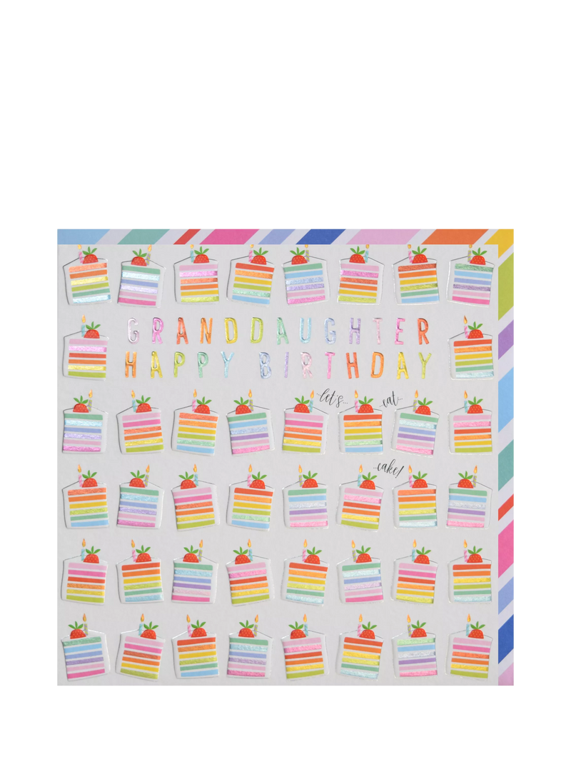 Wendy Jones Blackett rainbow cake birthday card for granddaughter, imported from the UK