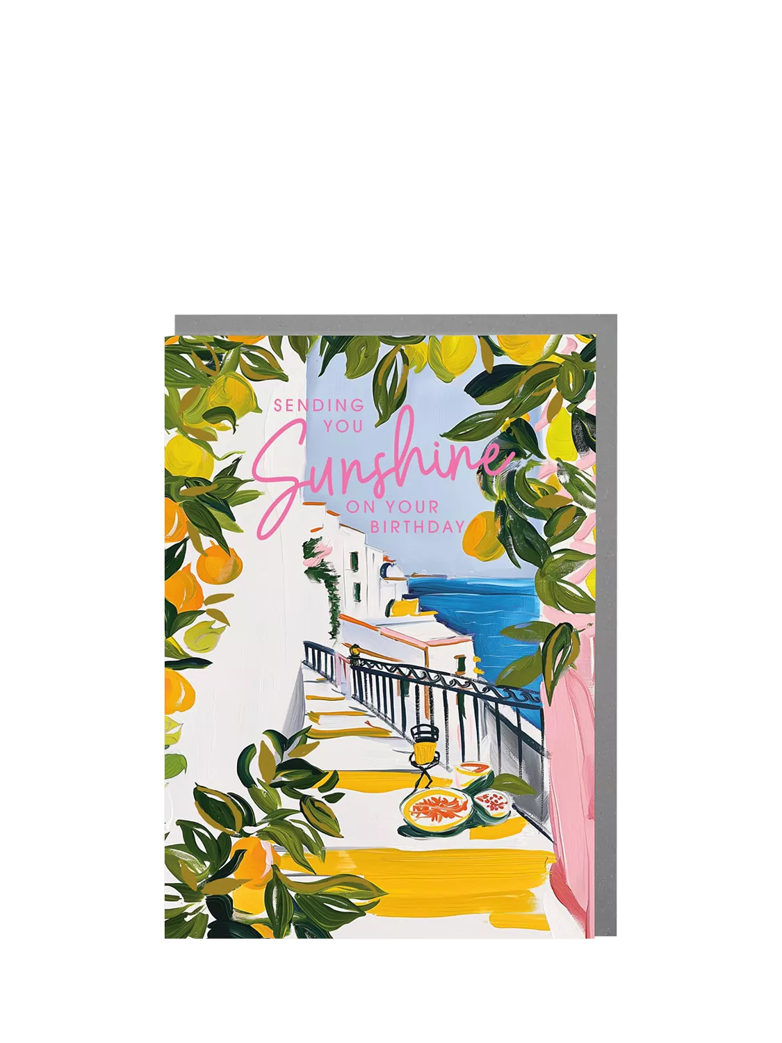 Lola Design Mediterranean Scene birthday card with grey envelope - British product
