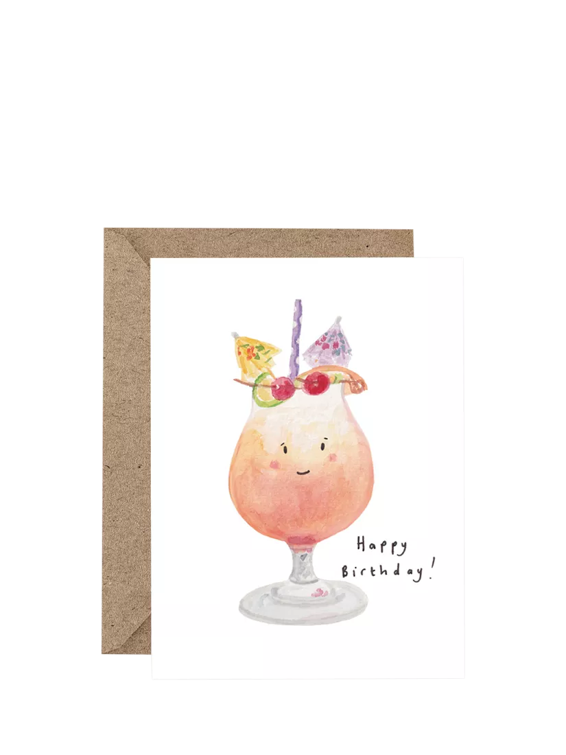 Western Sketch smiling cocktail birthday card - British product
