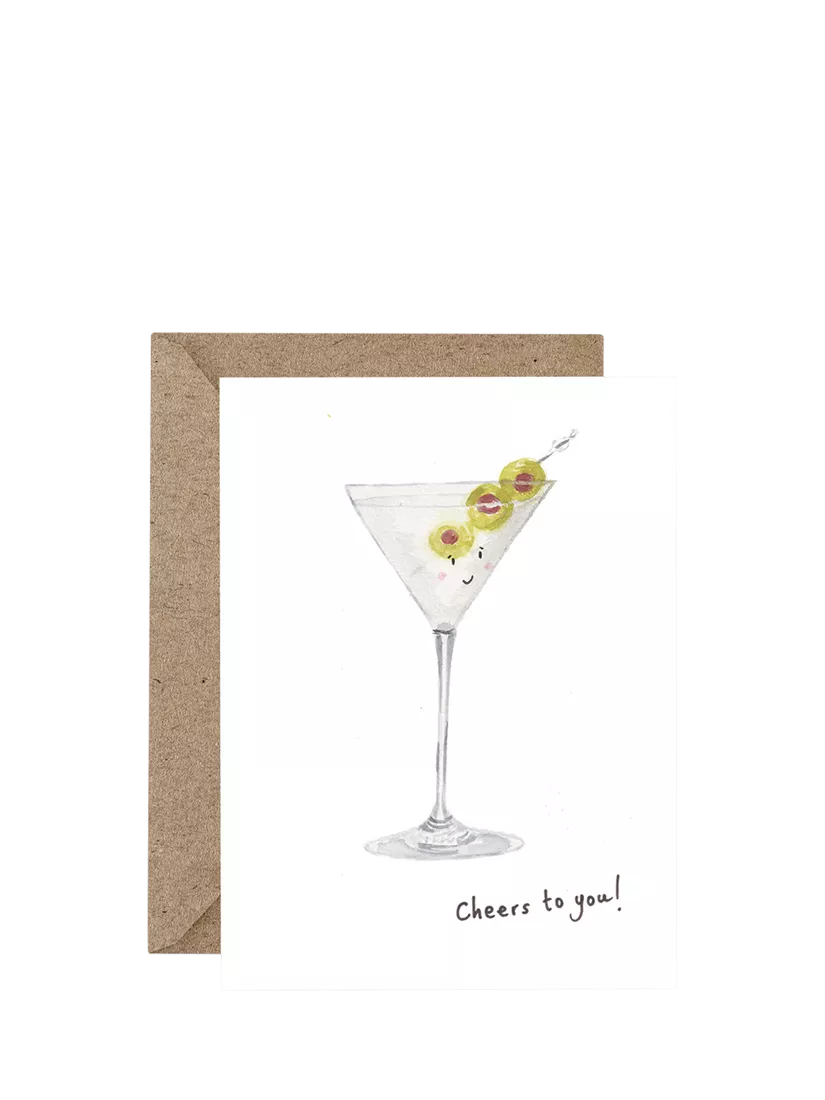 Western Sketch Martini Cheers congratulations card, UK version