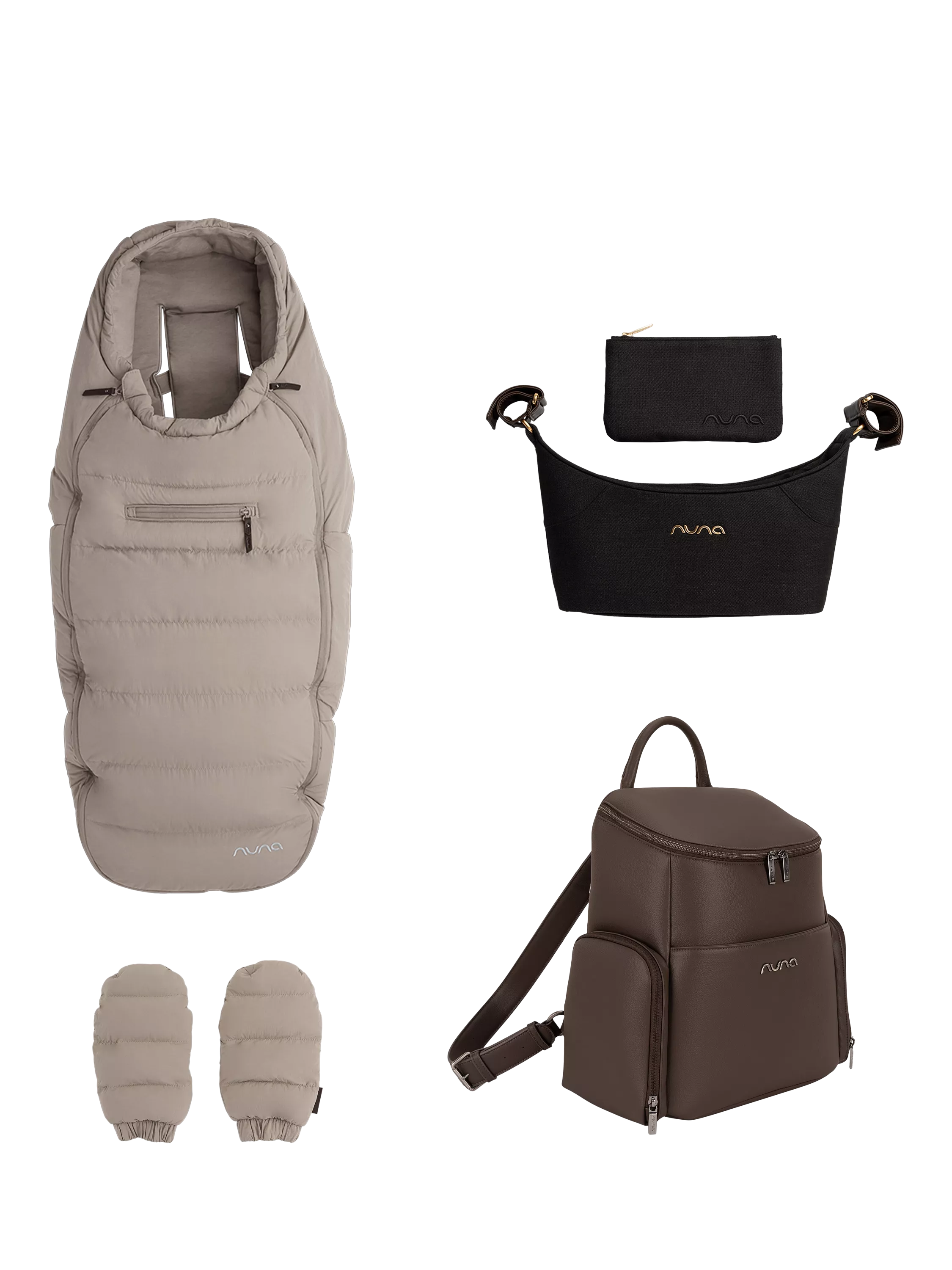Nuna Winter Stroller Set with Organiser and Essential Bag Accessories, Chestnut