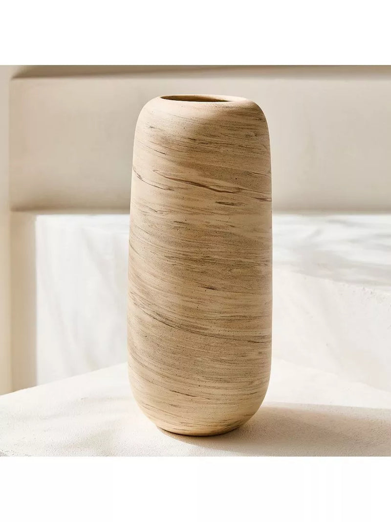 West Elm Small Marbled Ceramic Vase Natural H18cm