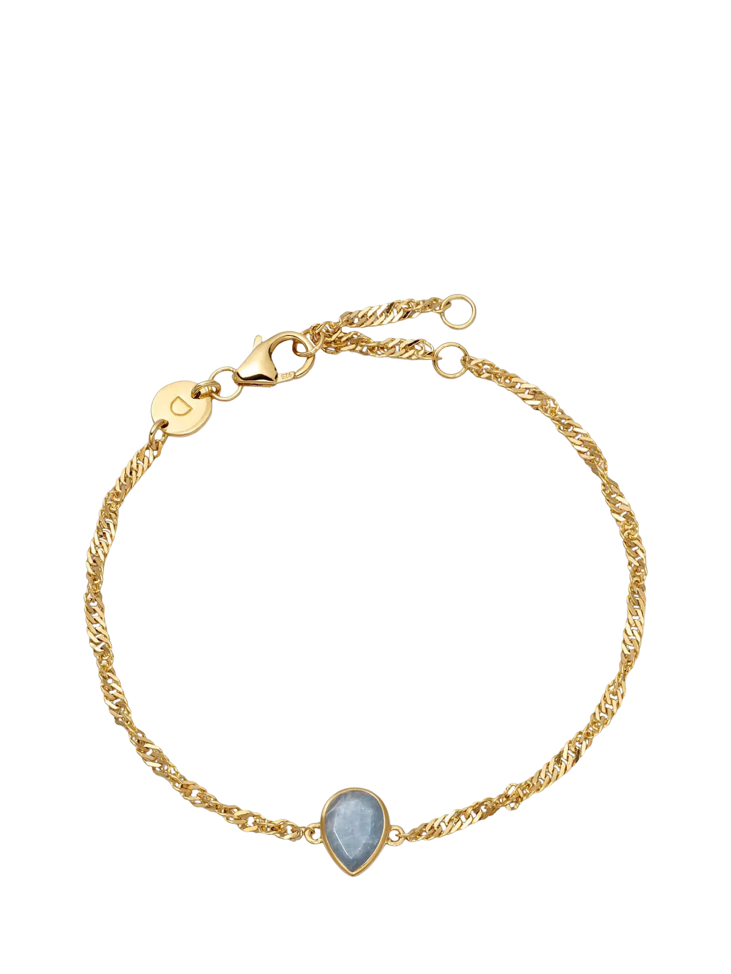 Daisy London birthstone bracelet with aquamarine stone, imported from the UK