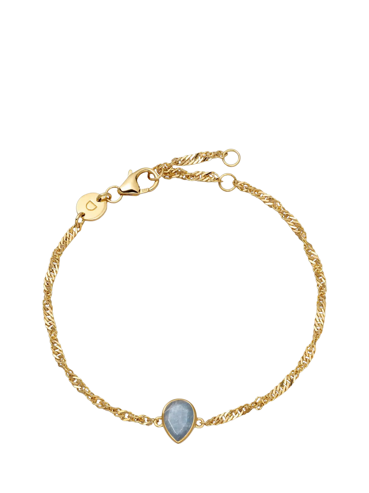 Daisy London birthstone bracelet with aquamarine stone, imported from the UK