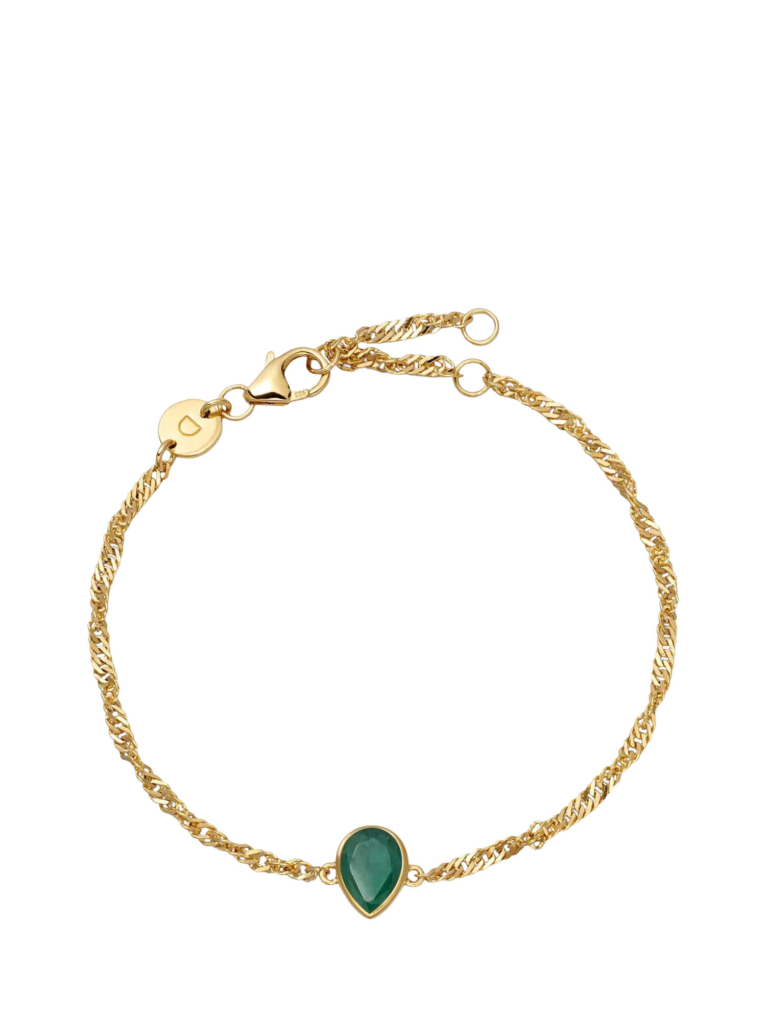 Daisy London birthstone bracelet May emerald 925 sterling silver gold plated (British brand)
