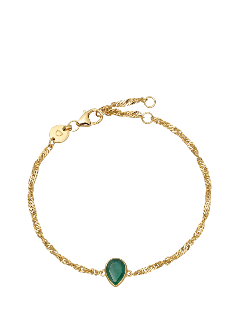 Daisy London birthstone bracelet May emerald 925 sterling silver gold plated (British brand)