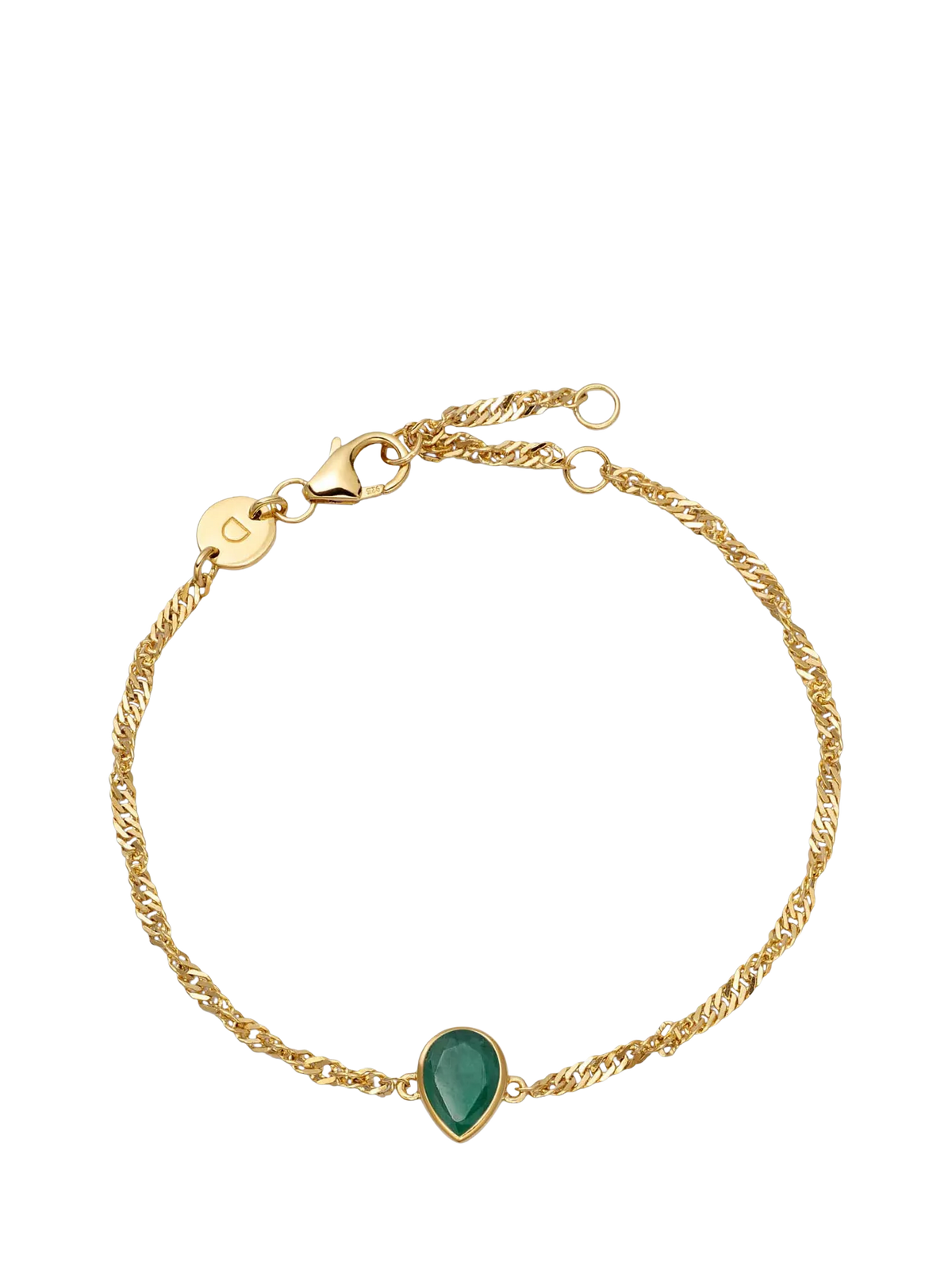 Daisy London birthstone bracelet May emerald 925 sterling silver gold plated (British brand)