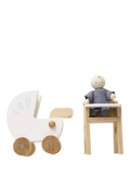 Le Toy Van wooden dollhouse nursery set with baby buggy and high chair (British brand)