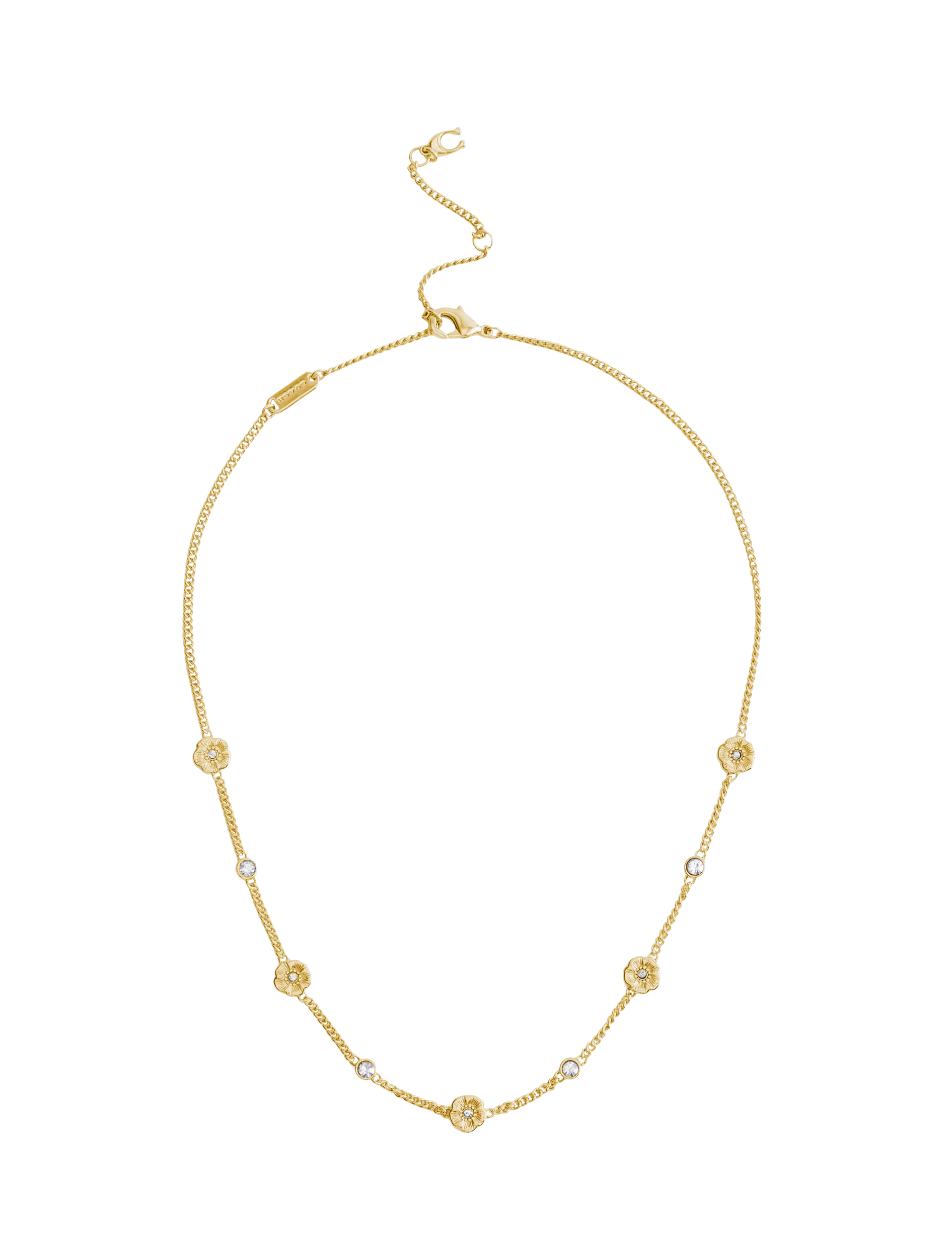 Coach curb chain necklace, gold-toned with crystal stones, imported from the UK