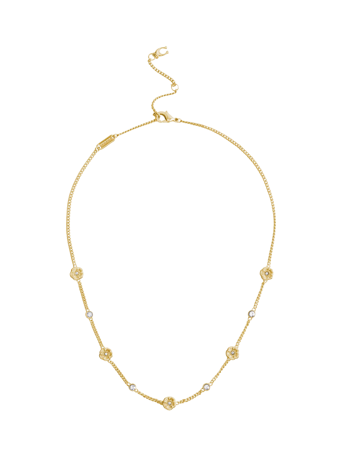 Coach curb chain necklace, gold-toned with crystal stones, imported from the UK