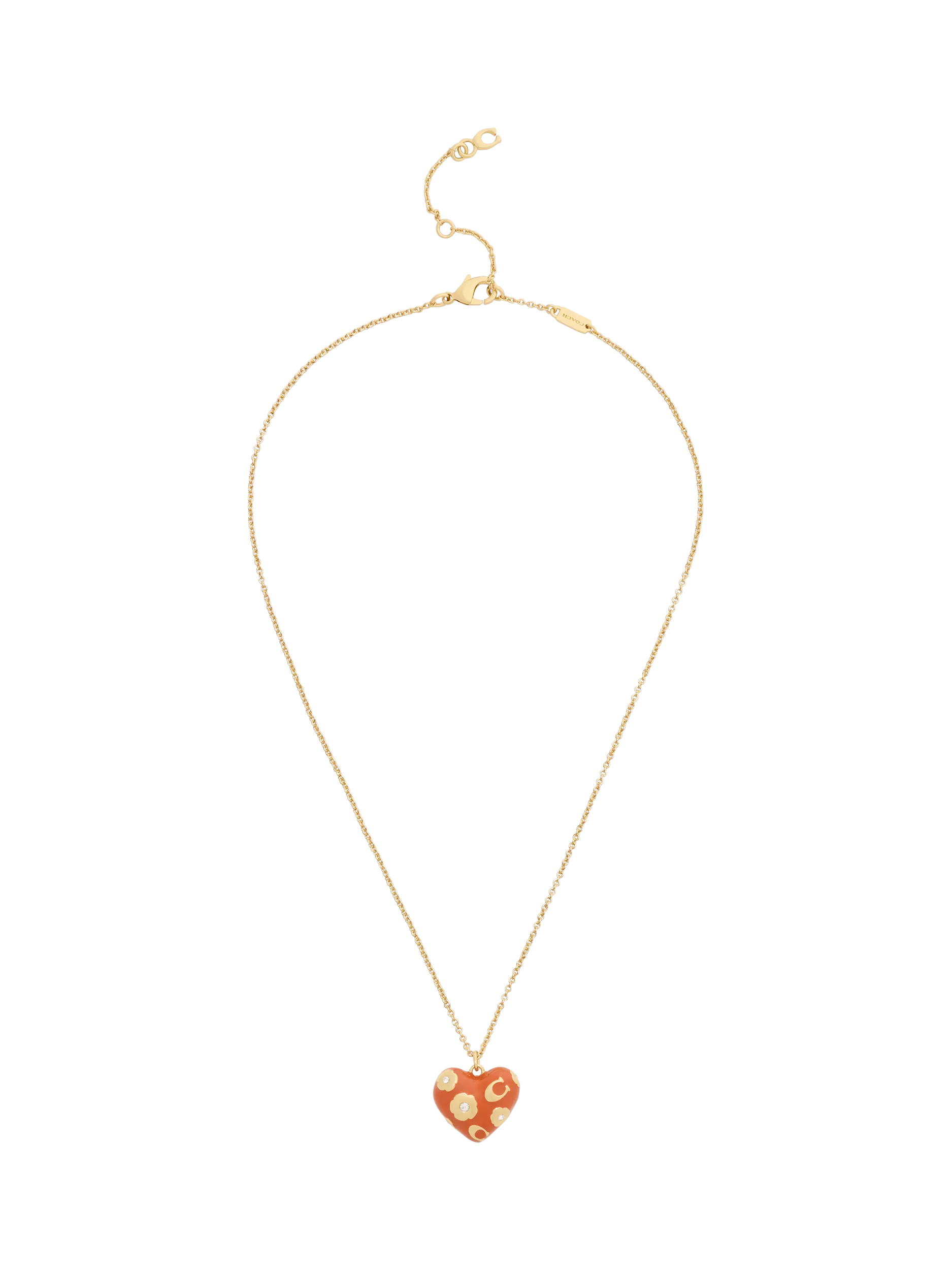 Coach gold toned floral heart necklace brown pendant - British product