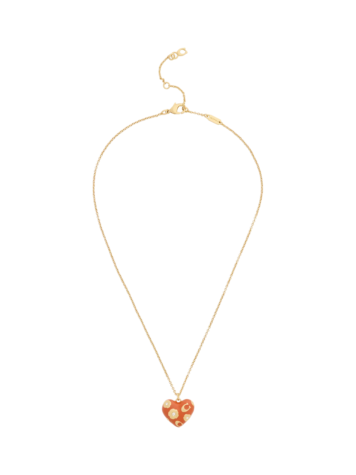 Coach gold toned floral heart necklace brown pendant - British product