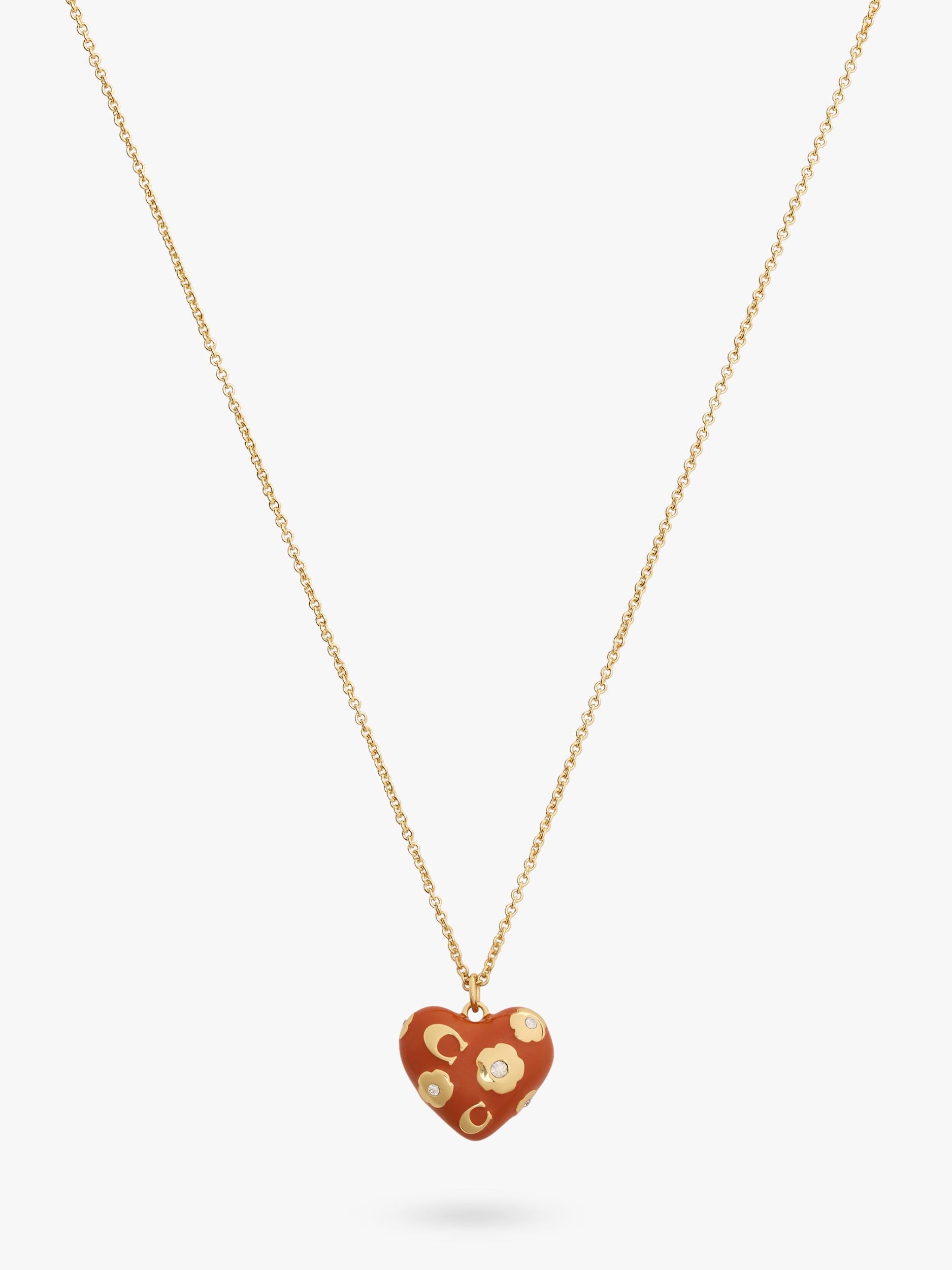 Coach gold toned floral heart necklace brown pendant - British product