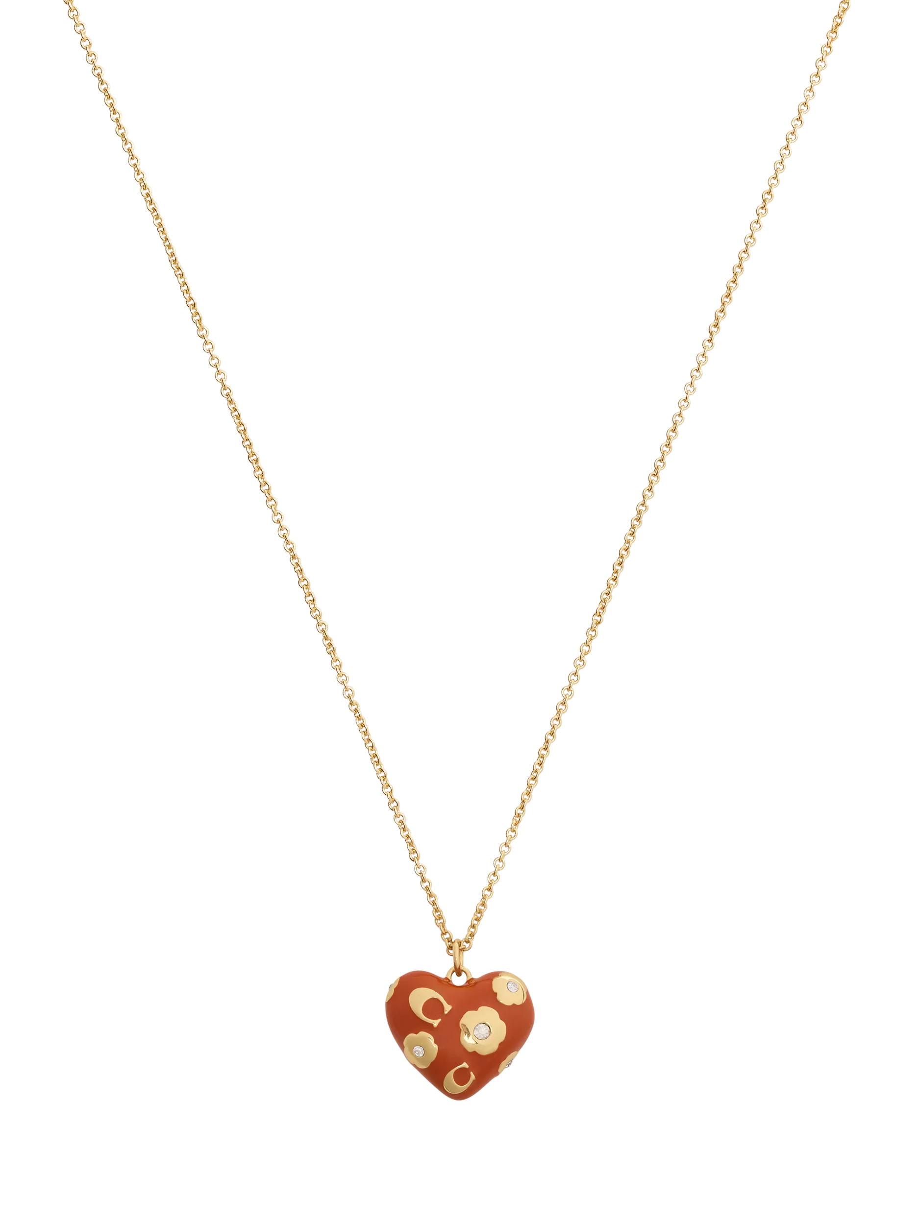 Coach gold toned floral heart necklace brown pendant - British product