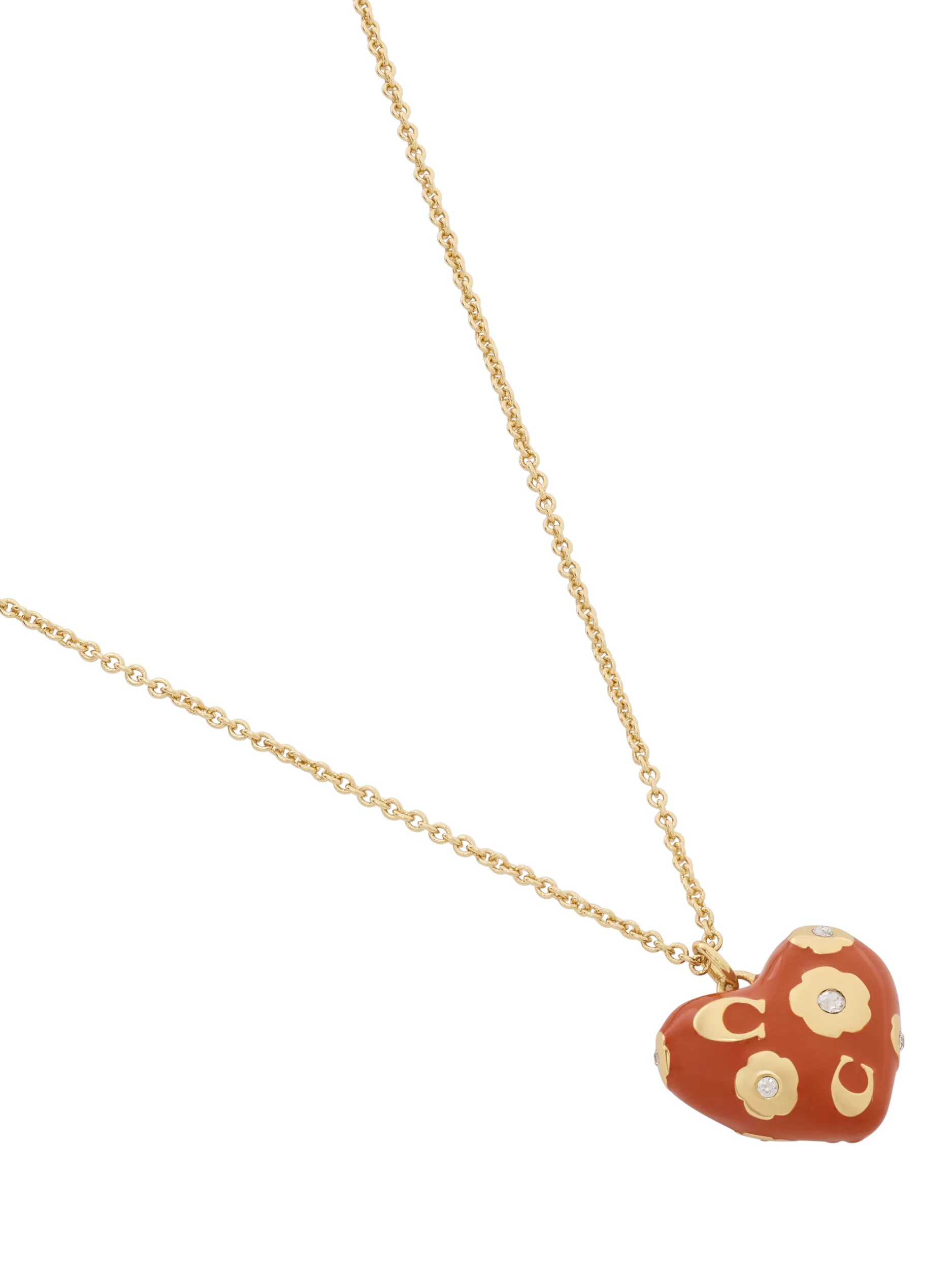 Coach gold toned floral heart necklace brown pendant - British product