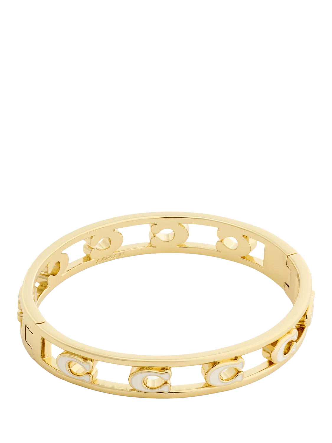 Coach bangle bracelet in chalk with gold toned metal and enamel, UK version