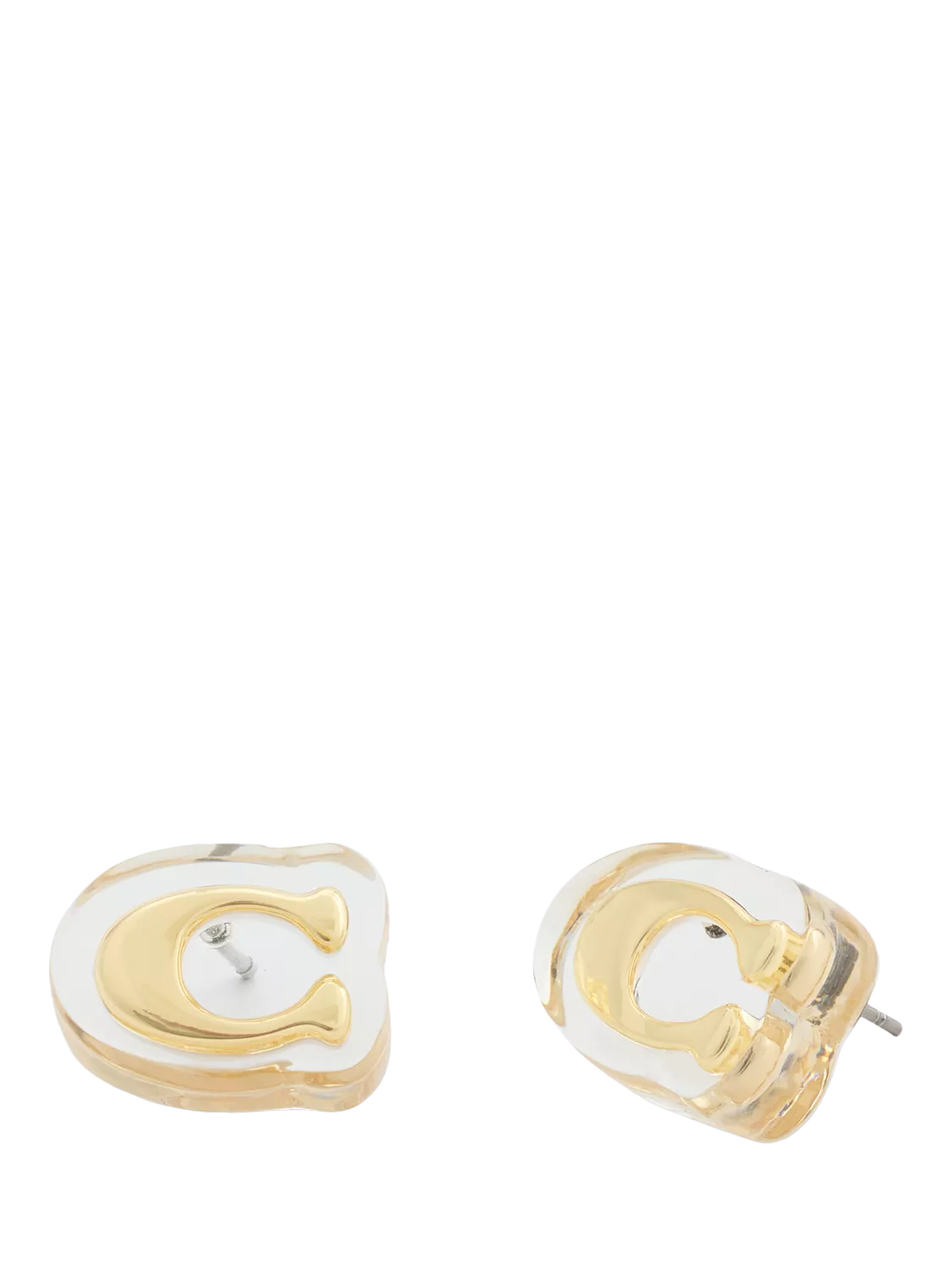 Coach gold stud earrings sculpted C lucite, UK version