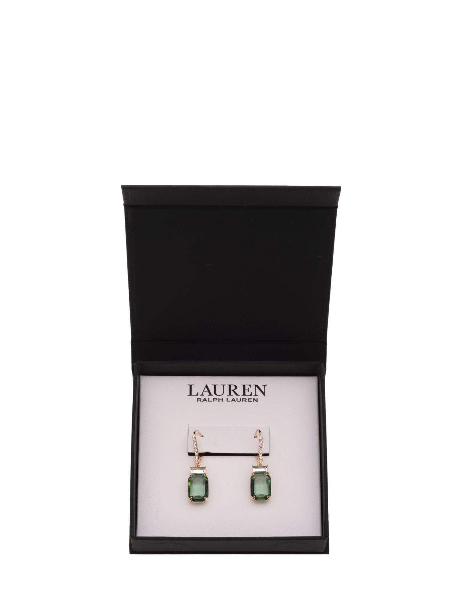 Ralph Lauren drop earrings gold tone green erinite, imported from the UK