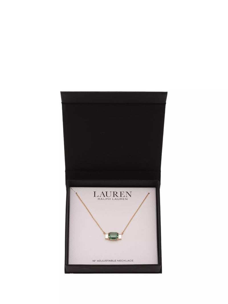 Lauren Ralph Lauren green glass pendant necklace with gold tone (British brand)