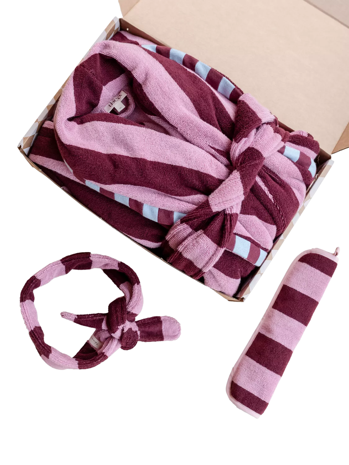TBCo relaxation gift set burgundy stripe, imported from the UK