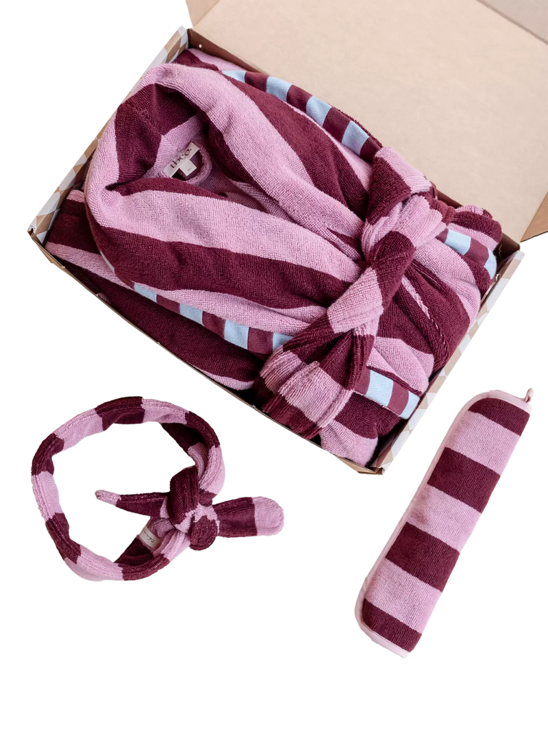 TBCo relaxation gift set burgundy stripe, imported from the UK