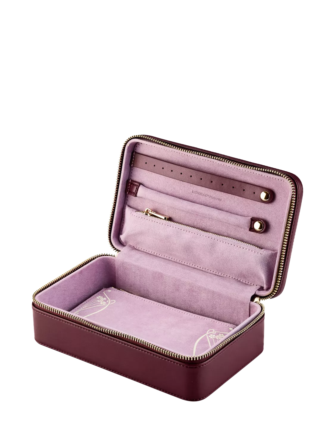 WOLF x Liberty burgundy jewellery zip case (British brand)