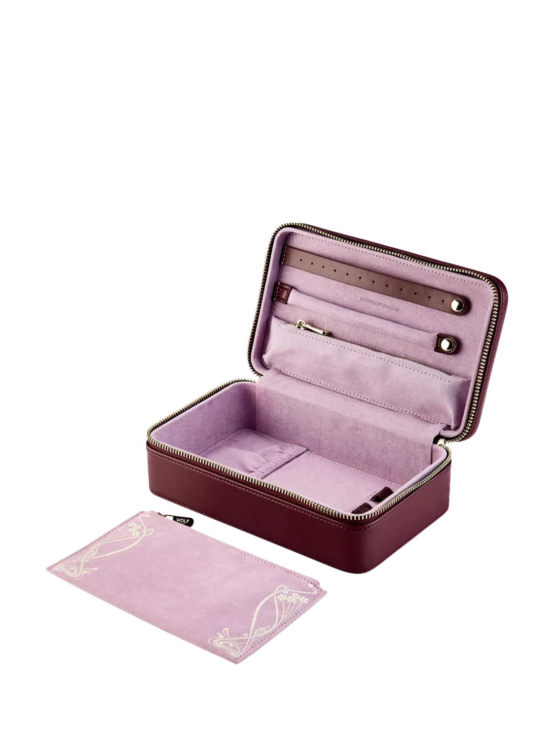 WOLF x Liberty burgundy jewellery zip case (British brand)