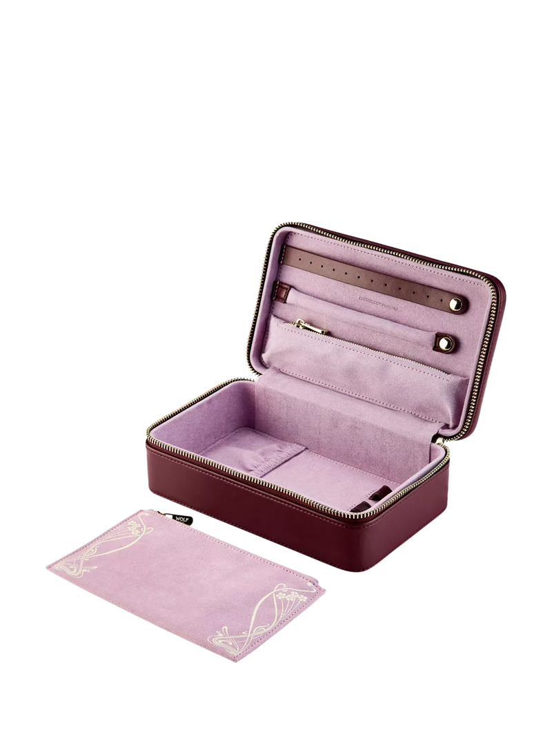 WOLF x Liberty burgundy jewellery zip case (British brand)