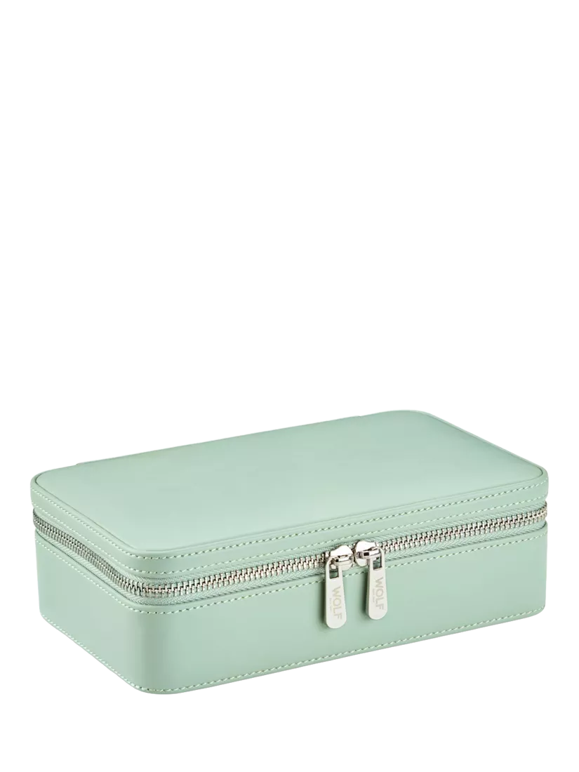 WOLF x Liberty Julia medium jewellery zip case in sage (British brand)