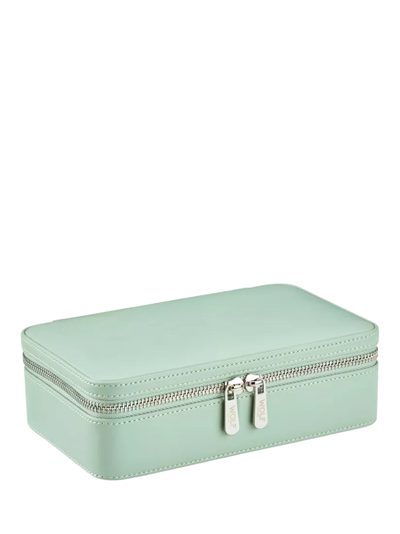 WOLF x Liberty Julia medium jewellery zip case in sage (British brand)