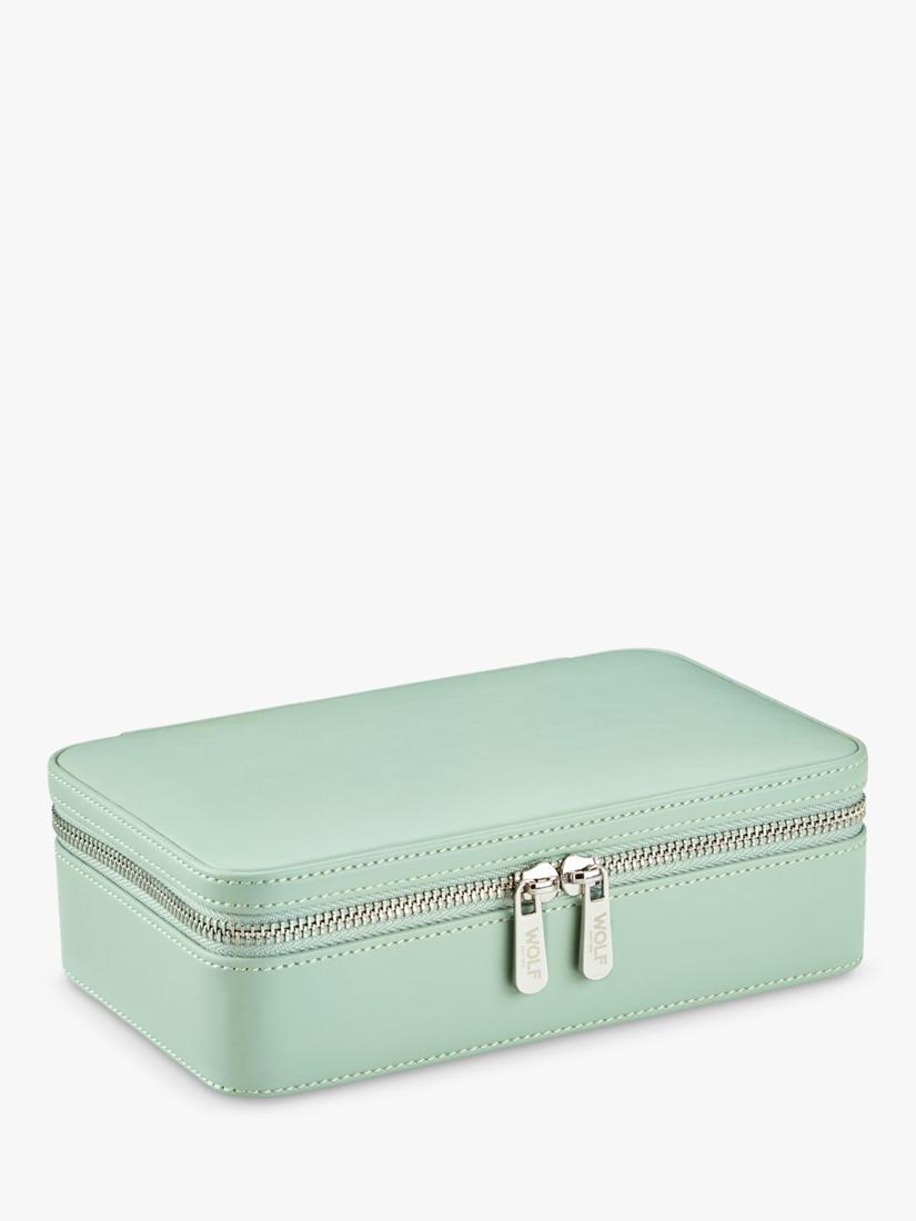 WOLF x Liberty Julia medium jewellery zip case in sage (British brand)