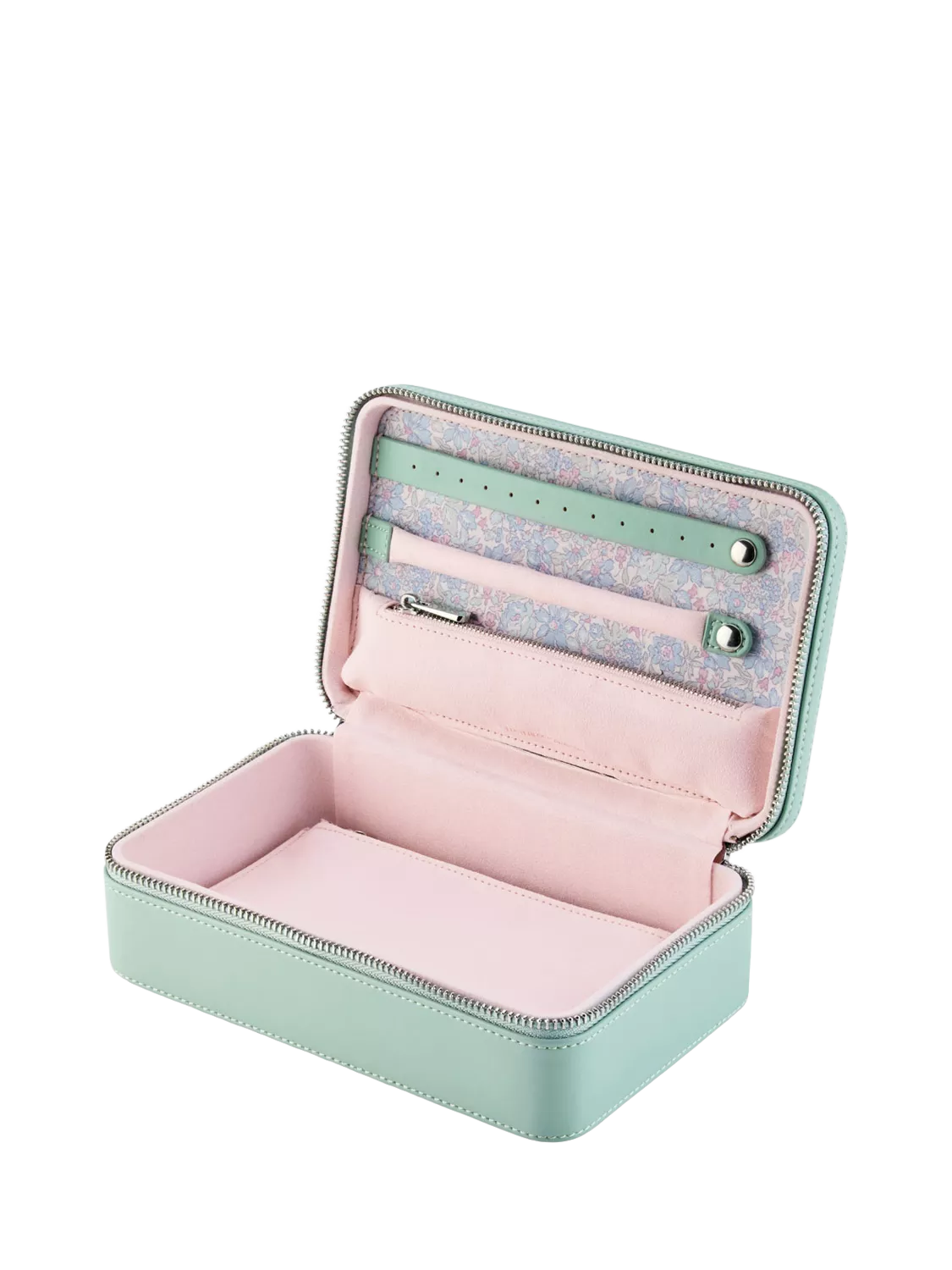 WOLF x Liberty Julia medium jewellery zip case in sage (British brand)