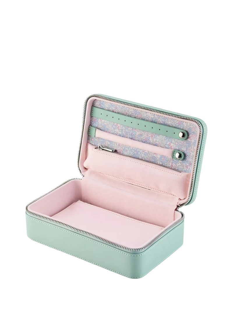 WOLF x Liberty Julia medium jewellery zip case in sage (British brand)