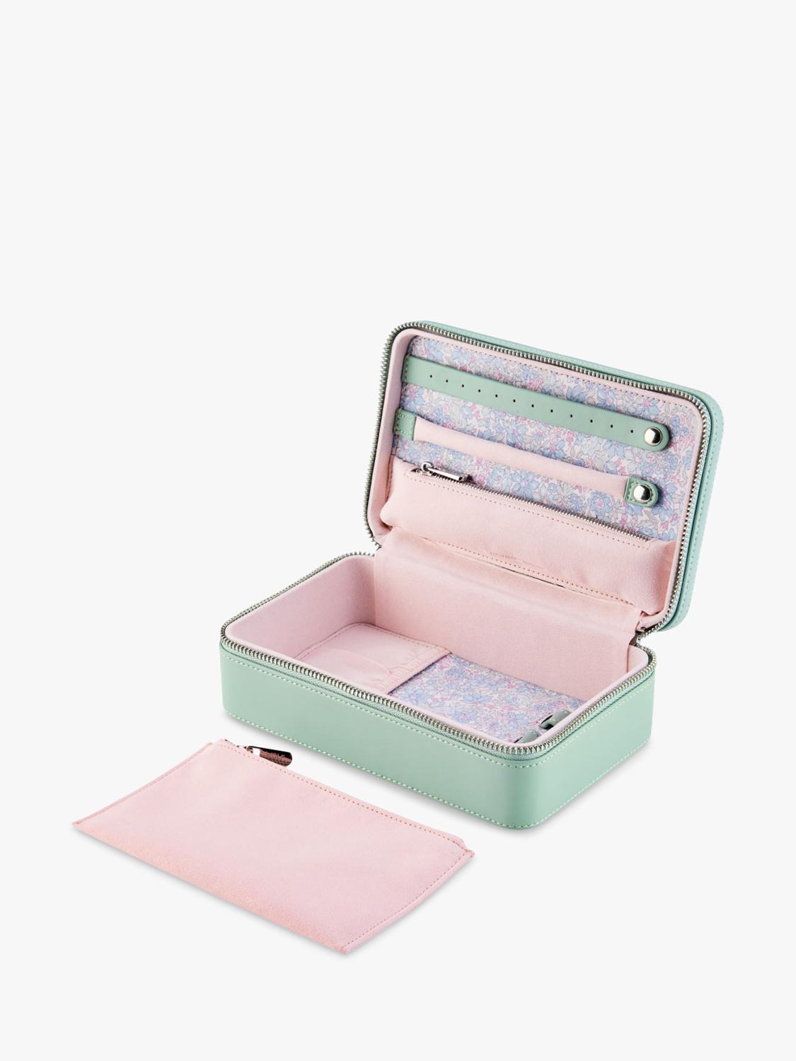 WOLF x Liberty Julia medium jewellery zip case in sage (British brand)