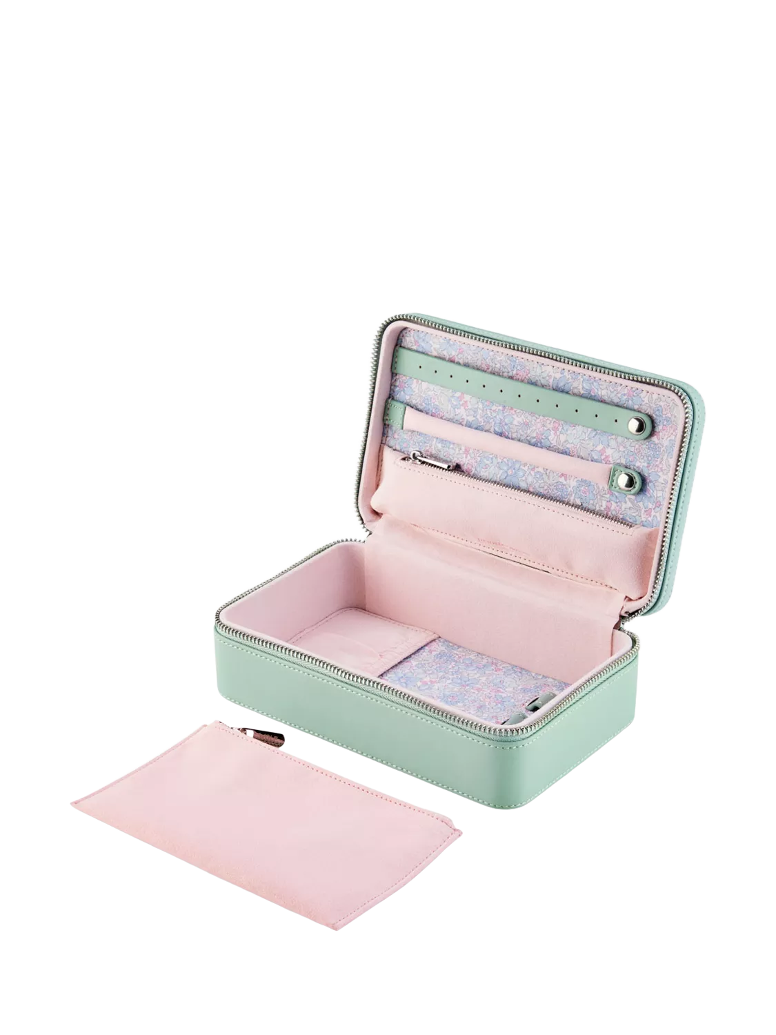 WOLF x Liberty Julia medium jewellery zip case in sage (British brand)