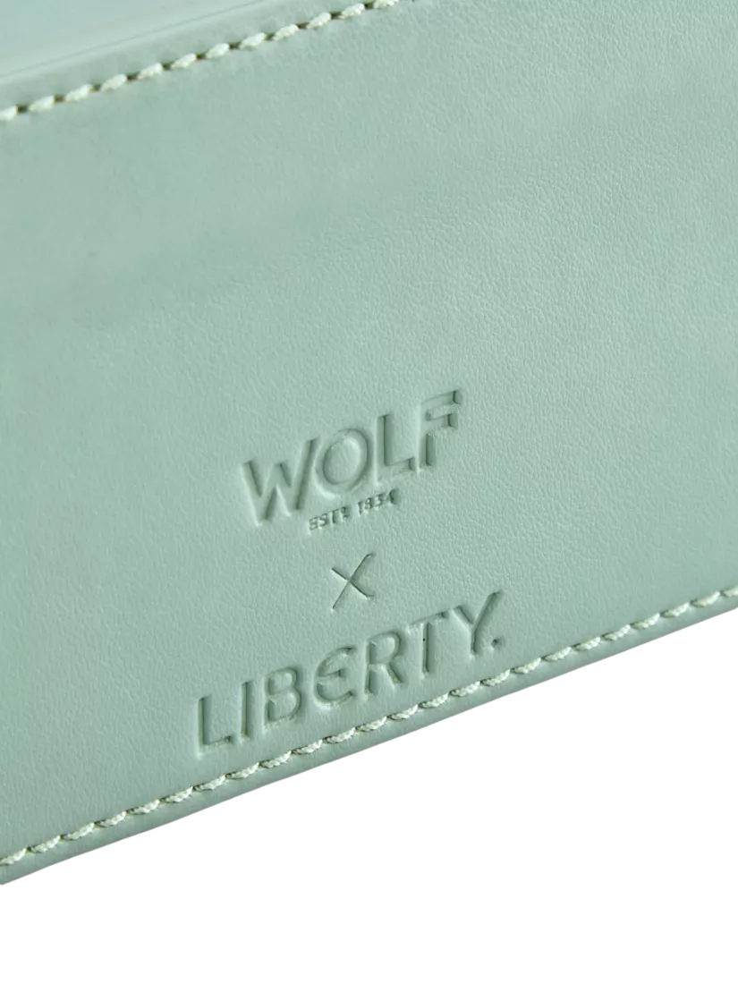 WOLF x Liberty Julia medium jewellery zip case in sage (British brand)