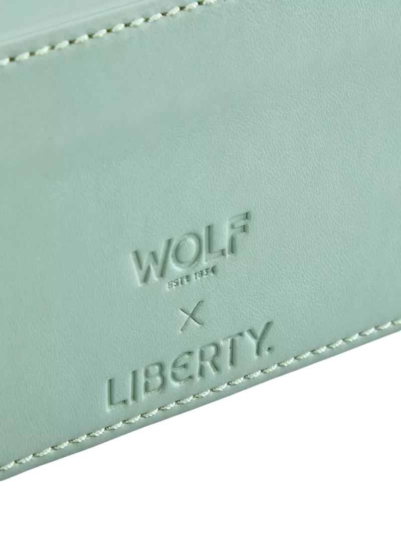 WOLF x Liberty Julia medium jewellery zip case in sage (British brand)