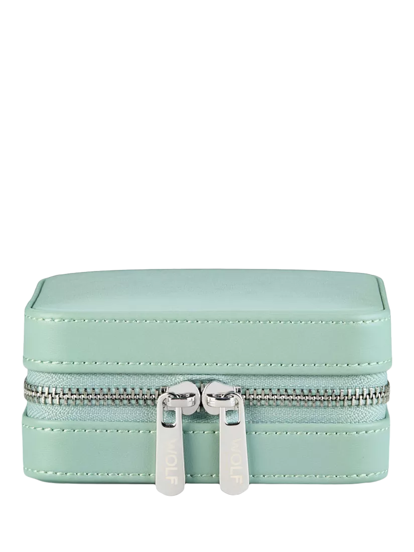 WOLF Julia Small jewellery zip case in sage, imported from the UK