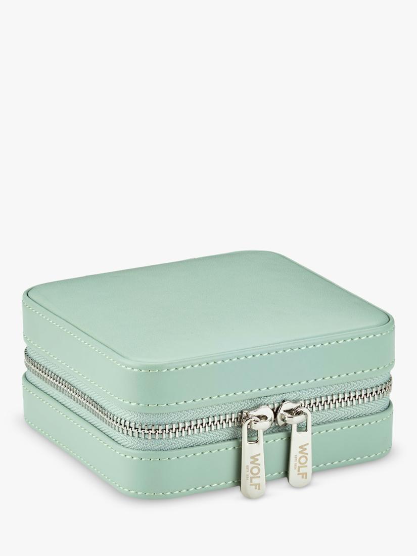 WOLF Julia Small jewellery zip case in sage, imported from the UK