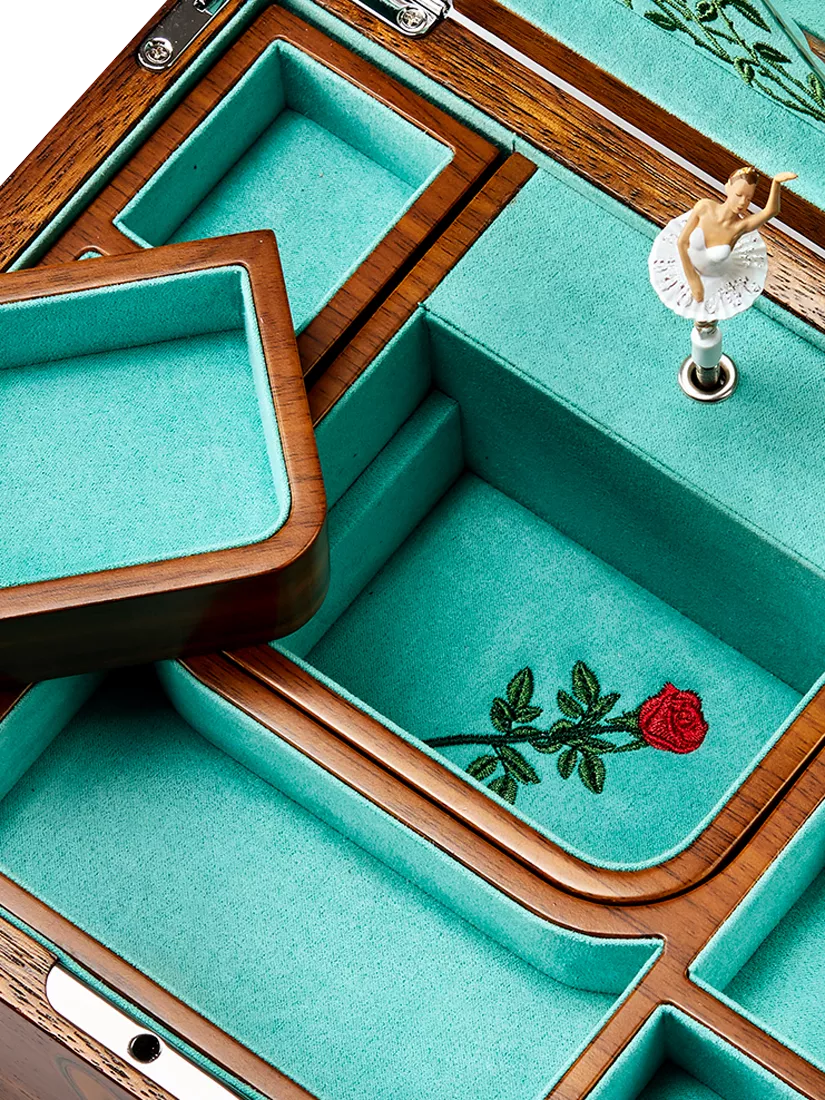 WOLF musical jewellery box walnut wood veneer ballerina (British brand)