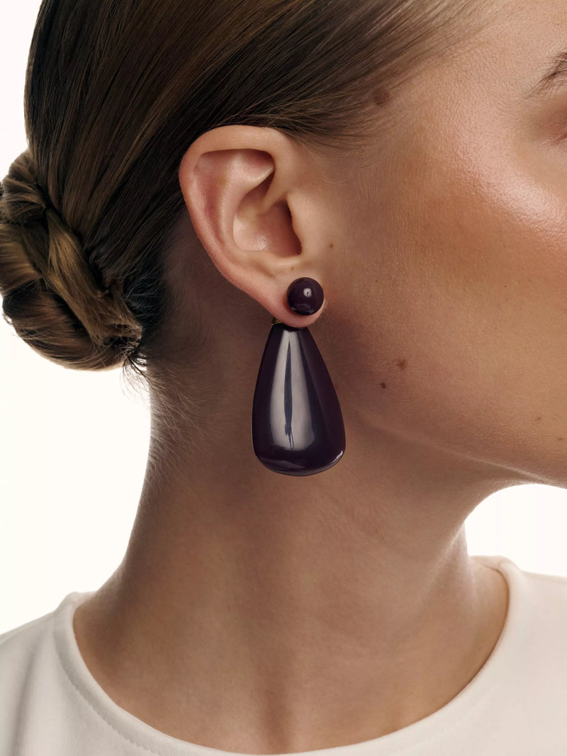 Reiss Perla drop earrings in burgundy and gold tone - British product