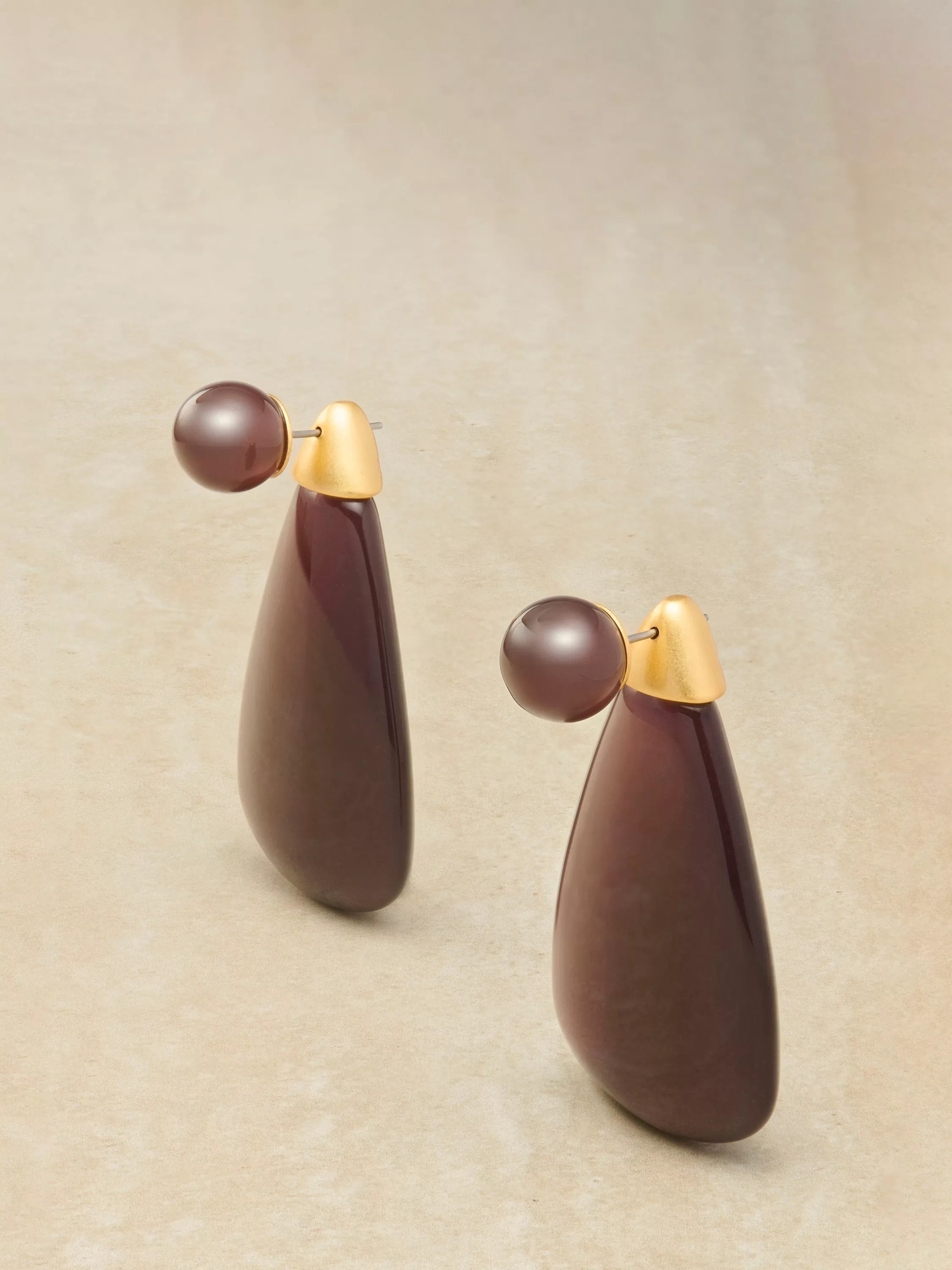 Reiss Perla drop earrings in burgundy and gold tone - British product
