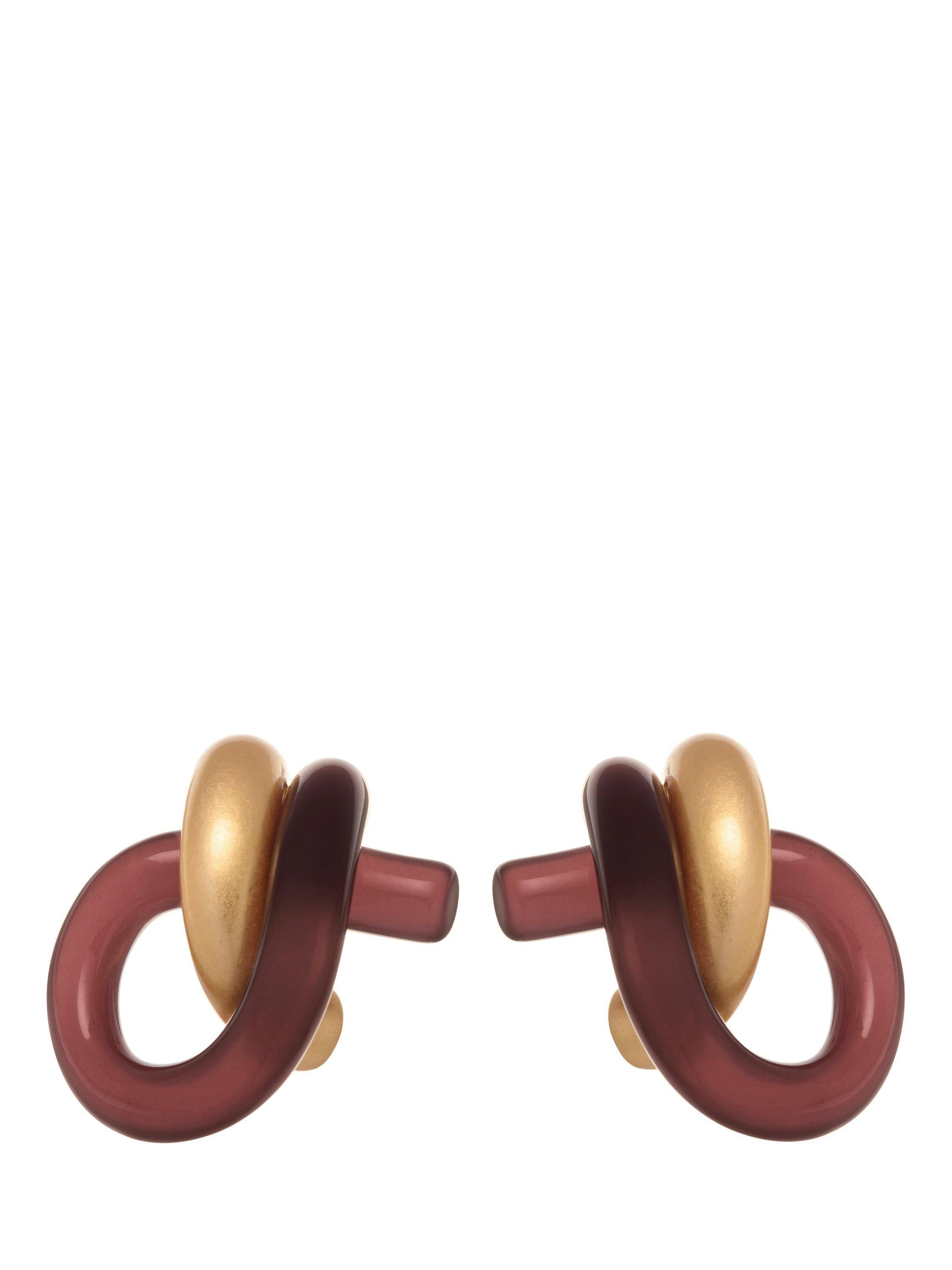 Reiss Pixie knot earrings burgundy gold resin, British brand