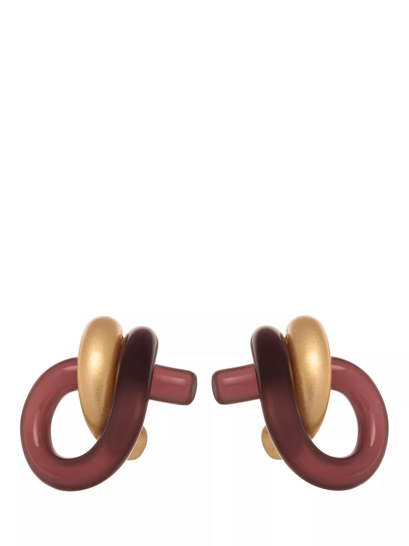 Reiss Pixie knot earrings burgundy gold resin, British brand