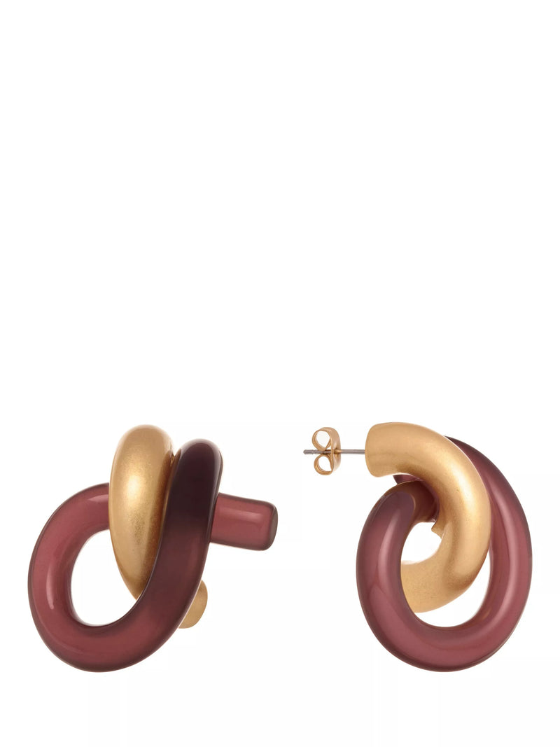 Reiss Pixie knot earrings burgundy gold resin, British brand