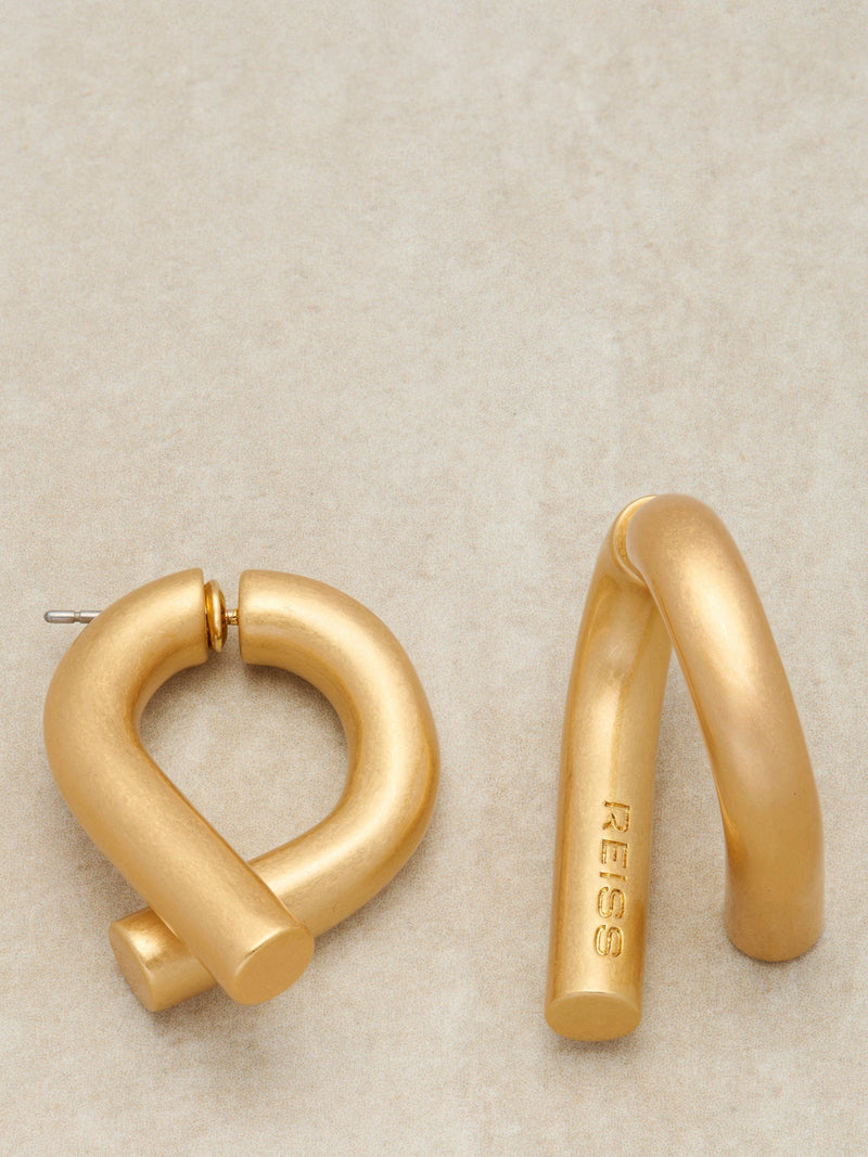 Reiss Taylor tubular metal twist gold earrings, UK version
