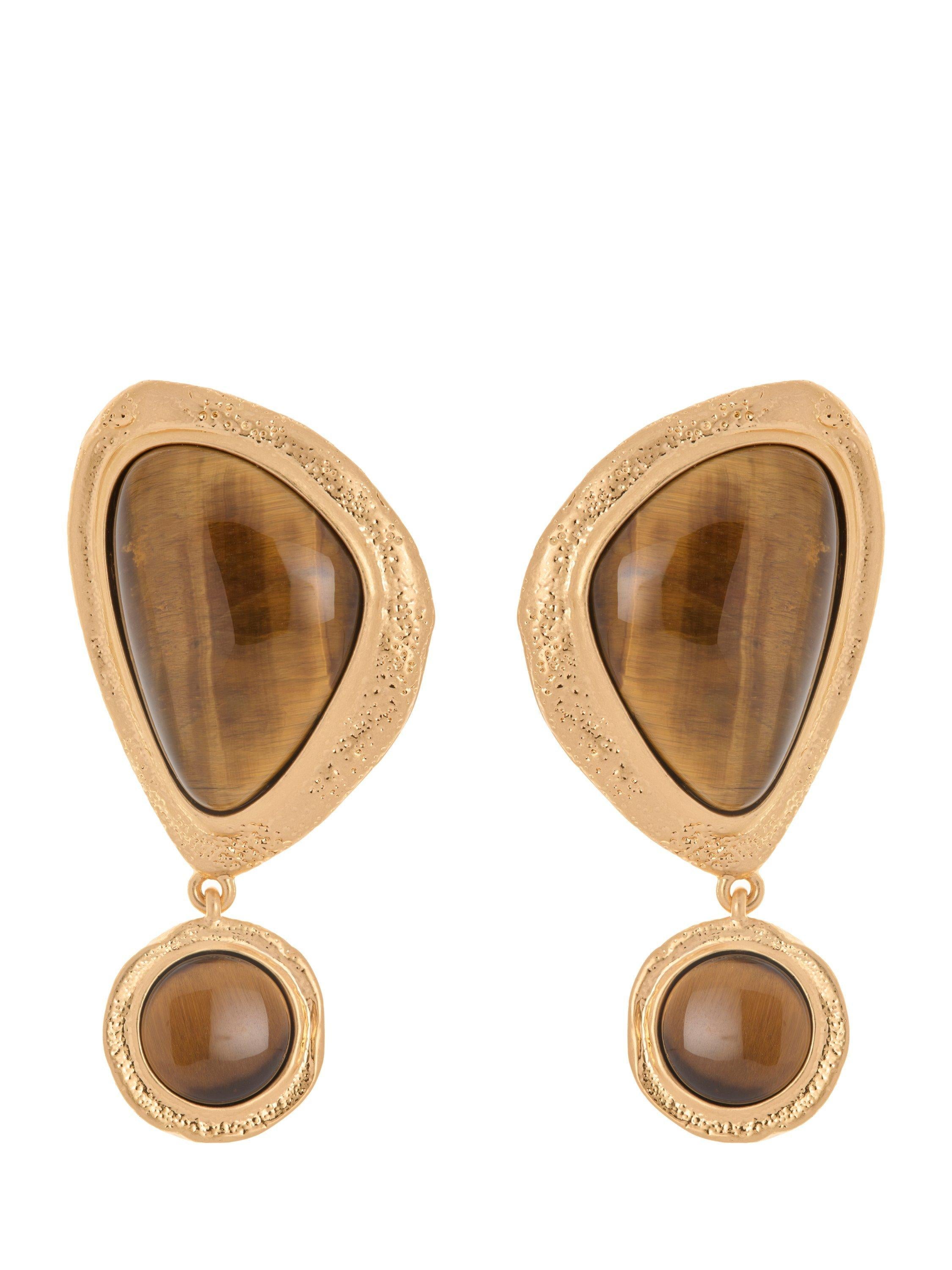 Reiss Tori tumbled stone drop earrings gold, UK version