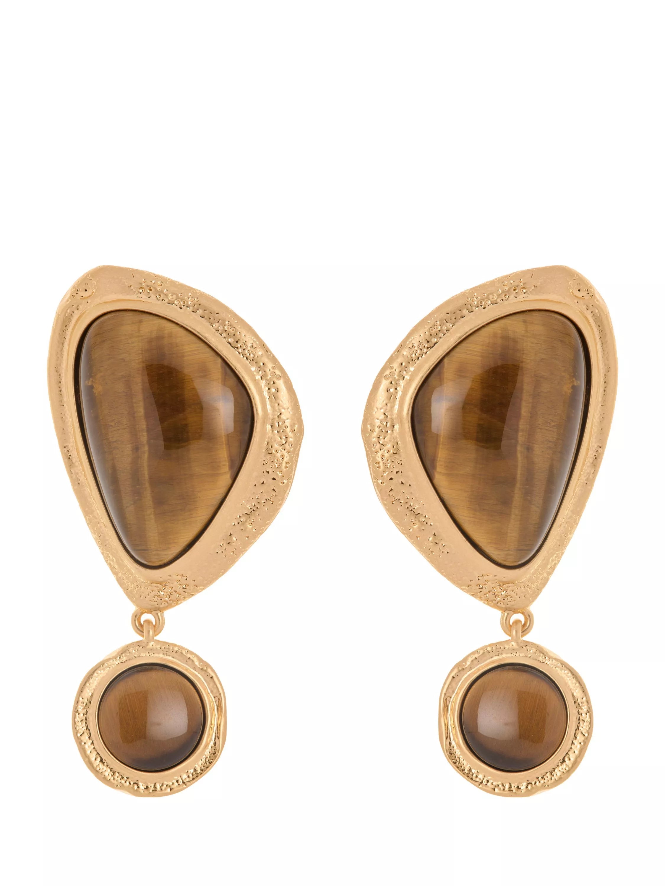 Reiss Tori tumbled stone drop earrings gold, UK version