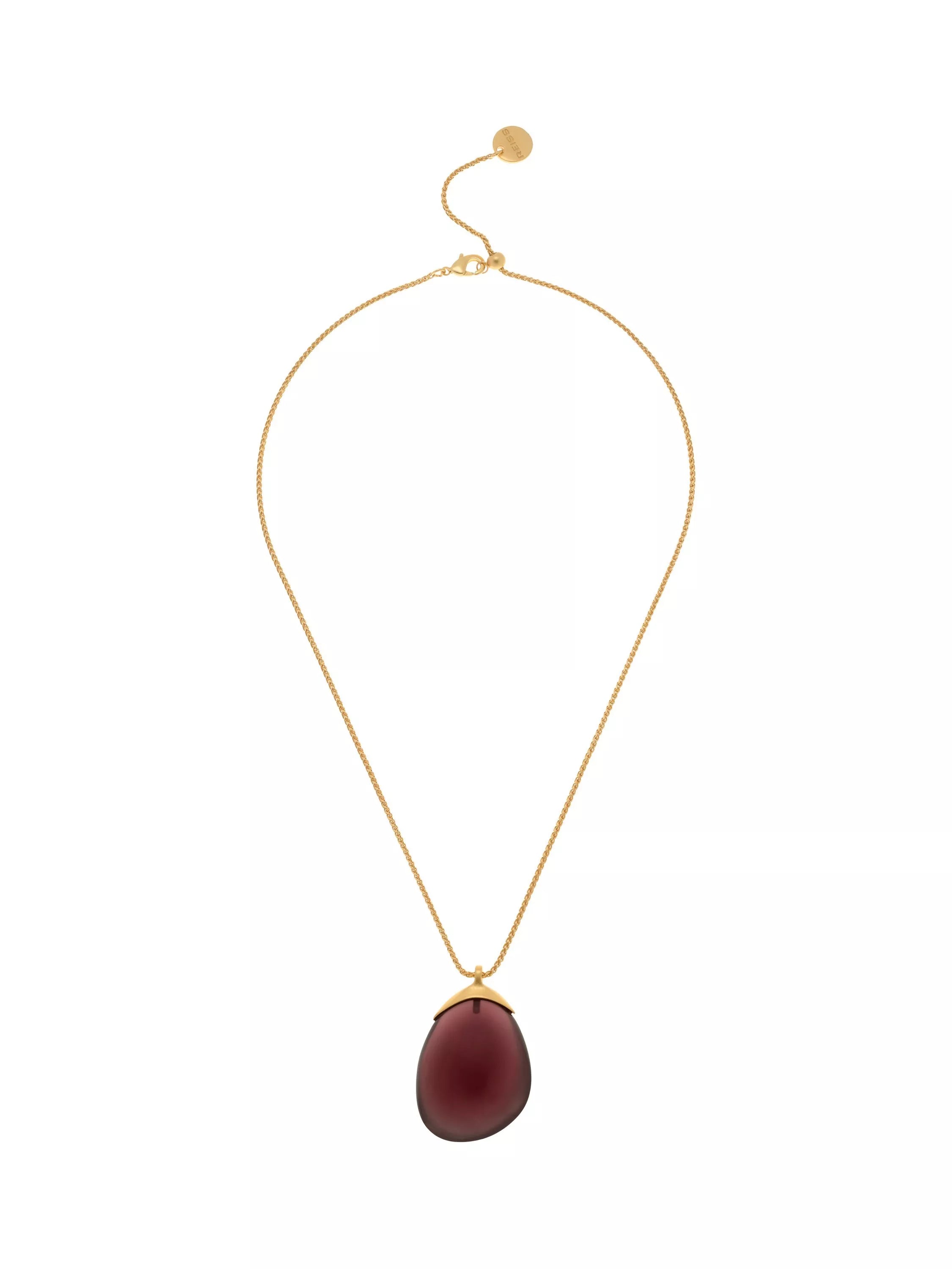 Reiss Pia resin pebble pendant necklace gold burgundy, UK version