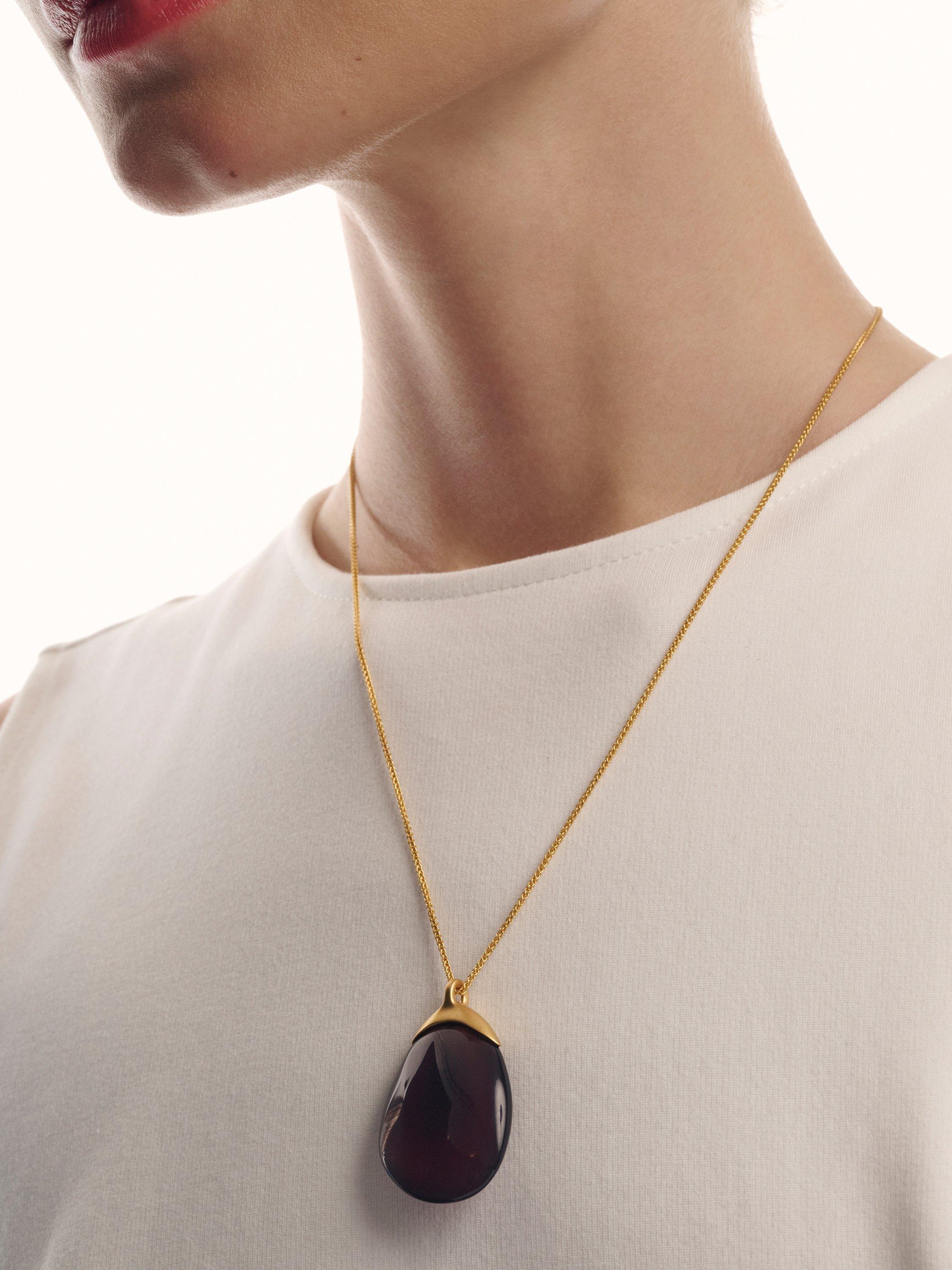 Reiss Pia resin pebble pendant necklace gold burgundy, UK version